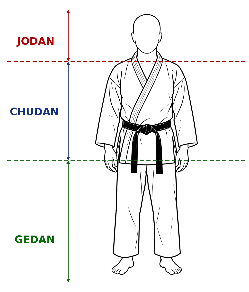 Jodan, Chudan, Gedan technique